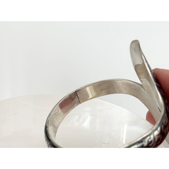 Siam Sterling Silver Bypass Style Hinged Nielloware Thai Made Vintage Bracelet - Picture 8 of 16